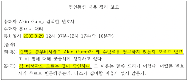 ▲ 검찰이 증거로 제출한 전언통신 내용 정리 보고 中 일부 발췌.ⓒ자료=저자 제공