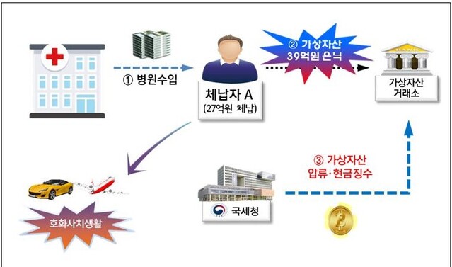 ▲ 병원 사업소득을 가상자산으로 은닉한 고소득 전문직 강제징수 사례 ⓒ국세청 자료