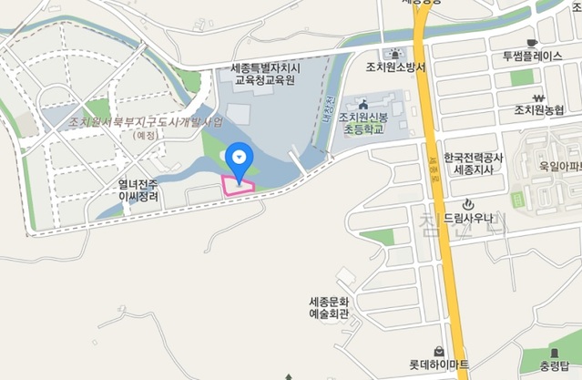 ▲ 조치원 서북부지구 주차장용지 위치도.ⓒ다음 지도 캡처