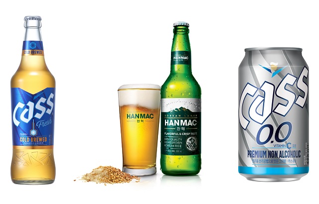 ▲ 왼쪽부터 올 뉴 카스, 한맥, 카스0.0.ⓒ오비맥주