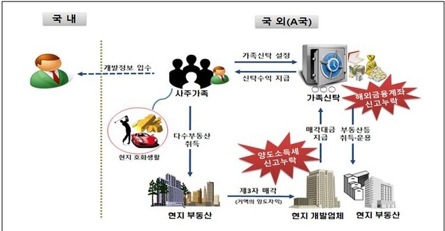 ▲ 조사대상에 포함된 해외 가족신탁을 이용해 해외부동산 매각차익을 은닉한 사주일가 탈루 사례 ⓒ국세청 자료