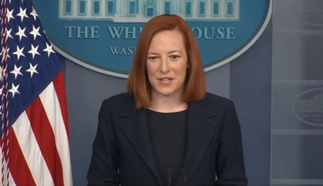 ▲ 젠 사키 백악관 대변인이 정례브리핑에서 질의에 답변하고 있다. ⓒ美백악관 온라인 브리핑 캡쳐.