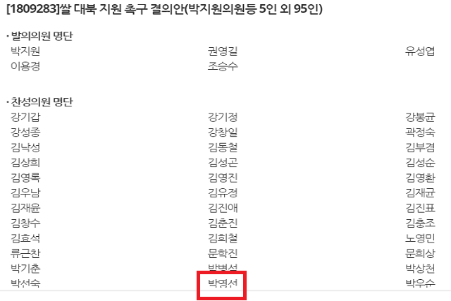 ▲ 쌀 대북 지원 촉구 결의안.ⓒ국회의안정보시스템