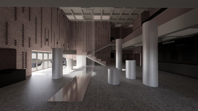 ▲ 극장 이전의 극장 반전된 캐노피 2001 함성호/ 극장 이후의 극장. 부유하는 기둥들 2001 최장원. ⓒ한국문화예술위원회