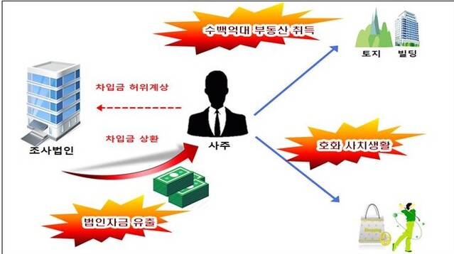 ▲ 허위 차입금을 계상한 후 대표자에게 차입금을 상환하는 방법으로 시세차익을 얻은 사주일가 ⓒ국세청 자료