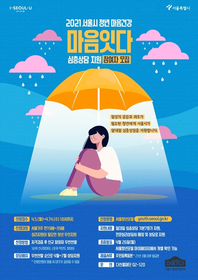 ▲ 서울시 청년 마음건강 심층상담 지원 포스터. ⓒ서울시 제공