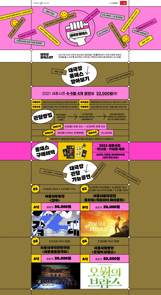 ▲ '2021 대극장 올패스' 소개 이미지.ⓒ세종문화회관