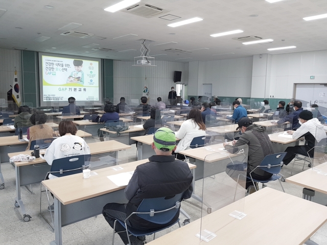 ▲ 칠곡군농업기술센터는 최근 농업기술센터 대강당에서 관내 농업인 70여 명을 대상으로 GAP(농산물 우수관리제도) 기본교육을 했다.ⓒ칠곡군