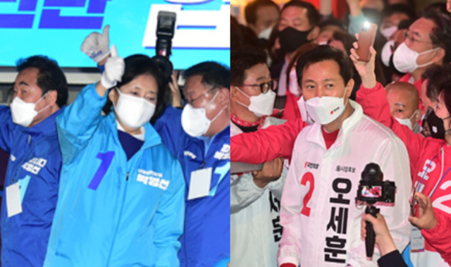 ▲ 박영선(왼쪽) 더불어민주당 서울시장 후보, 오세훈 국민의힘 후보. ⓒ이종현 기자