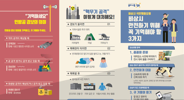 ▲ 행안부가 지난 3월 25일 전국 17개 광역지자체에 배포한 북한 공격시 대응요령 안내문. ⓒ행안부 자료 캡쳐.