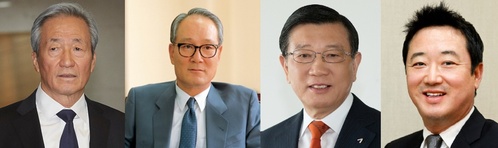 ▲ 왼쪽부터 정몽준(현 아산재단 이사장) 전 현대중공업 회장, 이준용 DL 명예회장, 박삼구 전 금호아시아나 회장, 이웅열 전 코오롱 회장.