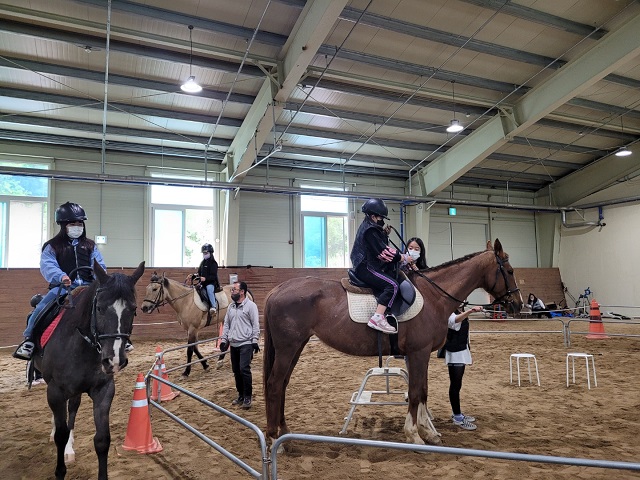 ▲ 군위군 지역 내 초·중·고 학생들이 승마체험을 하고 있다.ⓒ군위군