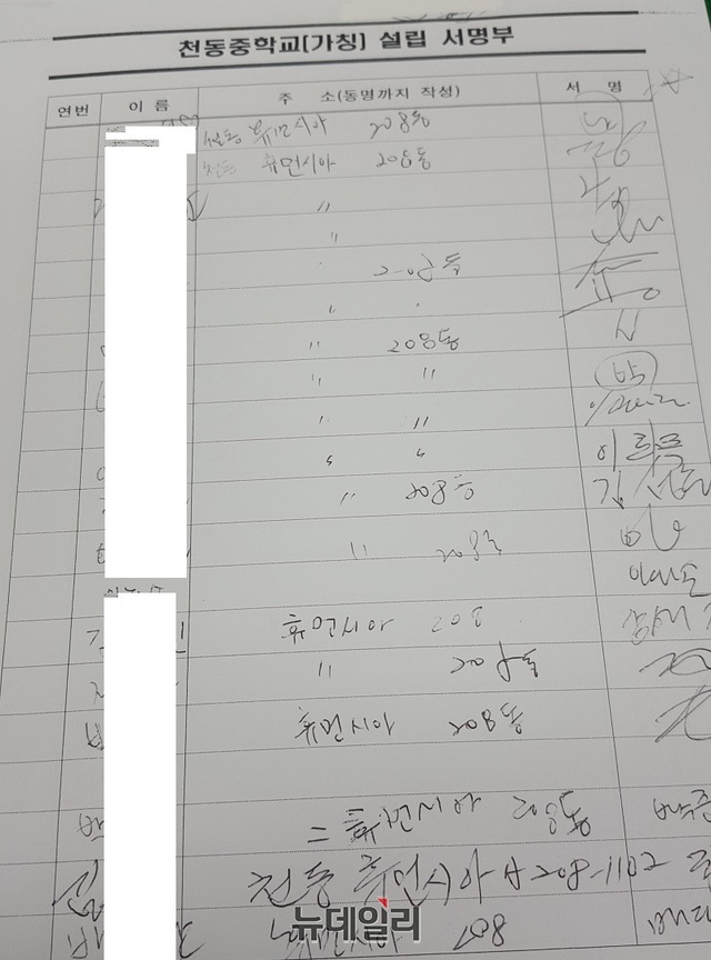 ▲ 대전 천둥중학교 신설 건의와 관련해 주민 5490명의 서명이 담긴 연명부.ⓒ뉴데일리 DB