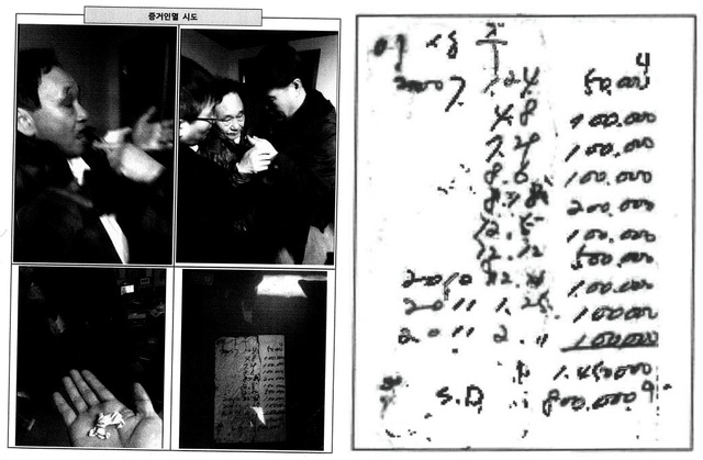 ▲ 이팔성 증거인멸 장면 및 이팔성이 삼키려 했던 메모지.ⓒ자료=강훈 변호사