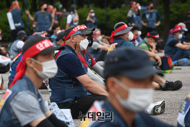 ▲ 15일 택배노조 집회 모습 ⓒ 뉴데일리