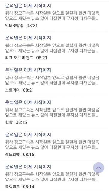 ▲ 온라인 커뮤니티 DC 인사이드에 올라온 '윤석열은 이제 시작이지'라는 제목의 게시글들. ⓒ온라인 커뮤니티 갈무리