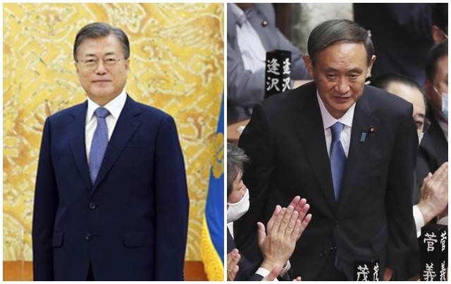 ▲ 문재인 대통령과 스가 일본 총리. ⓒ뉴시스