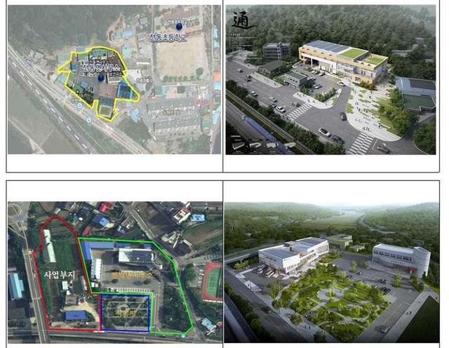 ▲ 위부터 전동면, 전의면 복합커뮤니티센터 위치도 및 조감도.ⓒ세종시
