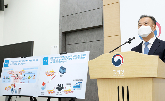 ▲ 무자료 매출을 허위계상하는 방법으로 법인자금을 유출, 부동산을 취득한 사주일가 사례 ⓒ국세청 자료