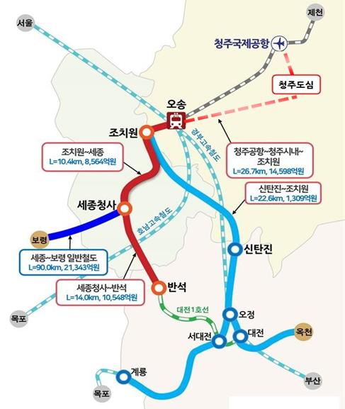 ▲ 충청권 광역철도 노선도(안).ⓒ정정순 의원실