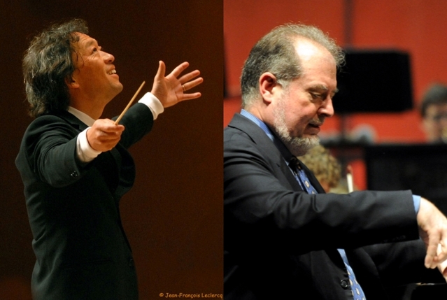 ▲ 지휘자 정명훈과 피아니스트 개릭 올슨.ⓒKBS교향악단