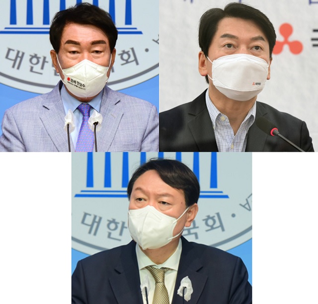 ▲ (좌측 상단부터 시계방향) 안상수 국민의힘 대선 경선후보·안철수 국민의당 대표·윤석열 국민의힘 대선 예비후보.ⓒ뉴데일리DB