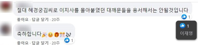 ▲ 더불어민주당 대선 주자인 이재명 경선후보가 지난 3월, 친문 지지층을 비난한 댓글에 좋아요를 눌렀다. ⓒ이재명 예비후보 페이스북 캡처