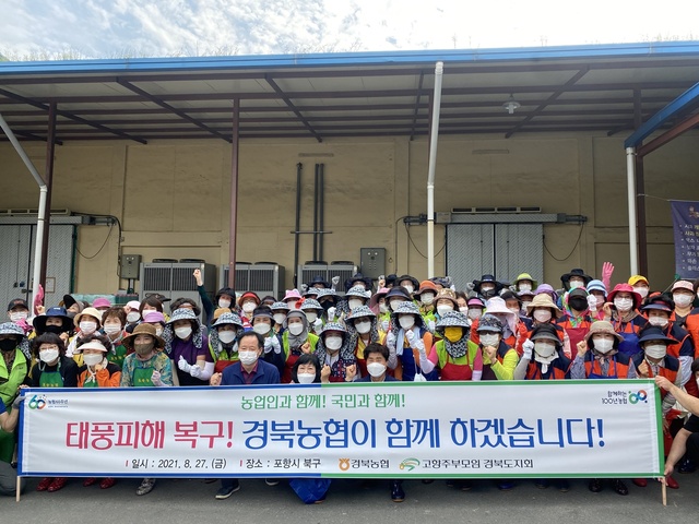 ▲ 경북농협(본부장 김춘안)은 고향주부모임 경북도지회(회장 강정미) 회원 70명, 직원 30여 명과 함께 지난 27일 호우피해로 어려움을 겪고 있는 포항시 북구 죽장면을 찾아 침수주택 복구활동을 실시했다.ⓒ경북농협