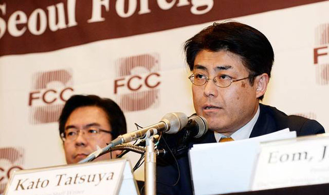 ▲ 2015년 12월 법원에서 무죄 판결을 받은 뒤 서울 프레스센터 외신기자클럽에서 기자회견을 가진 가토 다쓰야 당시 산케이신문 서울지국장. ⓒ뉴시스. 무단전재 및 재배포 금지.