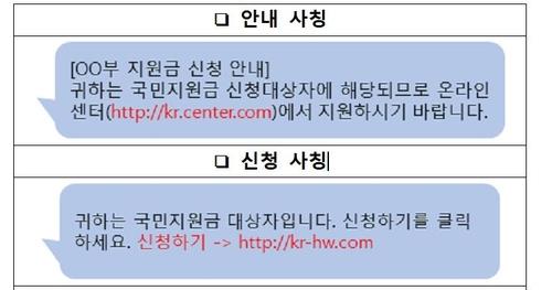 ▲ 스미싱 문자 예시.ⓒ과기정통부