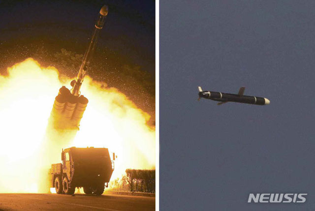 ▲ 북한의 신형 순항미사일. 서욱 국방장관은 지난 14일 국회에서 이 미사일에 핵탄두 탑재가 가능할 것이라고 답했다. ⓒ뉴시스. 무단전재 및 재배포 금지.