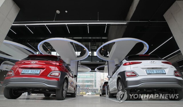 ▲ 현대 EV 스테이션 강동에서 전기차 충전이 진행되는 모습. ⓒ연합뉴스