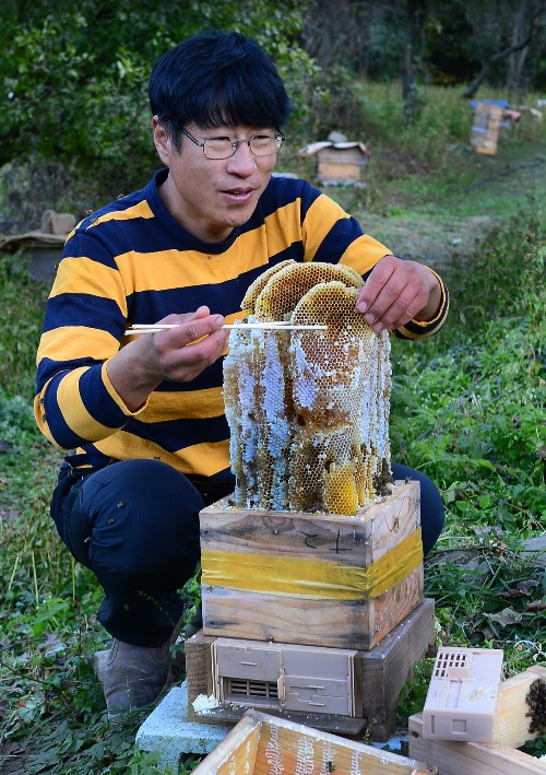 ▲ 2021년 대한민국 최고 농업기술명인에 선정된 충북 청주 청토청꿀 김대립 대표.ⓒ충북농업기술원