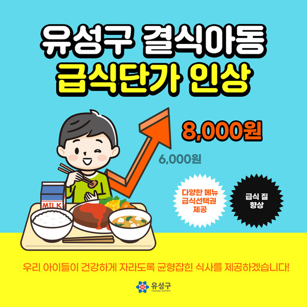▲ 유성구가 다음달부터 저소득층 아동 급식단가 6000원에서 8000원으로 인상했다.ⓒ유성구