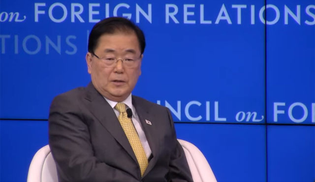 ▲ 미국외교협회(CFR) 초청 대담에 나선 정의용 외교부 장관. 그는 이 자리에서 중국 편을 드는 발언을 많이 했다. ⓒCFR 공개영상-유튜브 캡쳐.