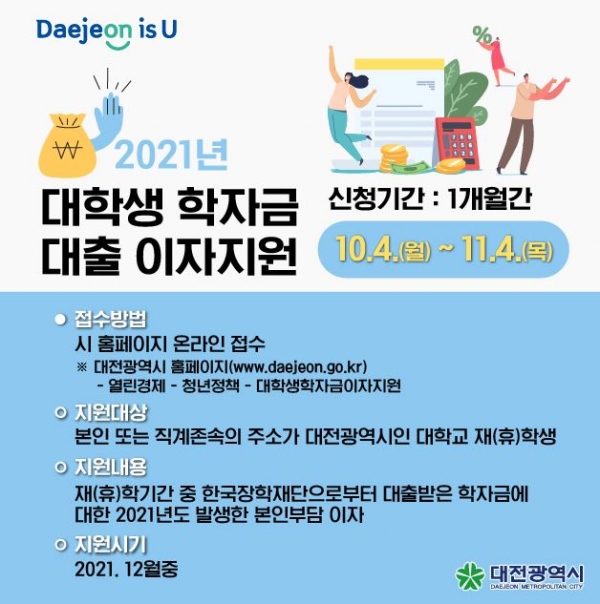 ▲ 2021 대학생 학자금대출 이자 지원사업 홍보물.ⓒ대전시