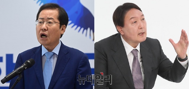 ▲ 국민의힘 대선주자 홍준표 후보(왼쪽)와 윤석열 후보.ⓒ뉴데일리DB