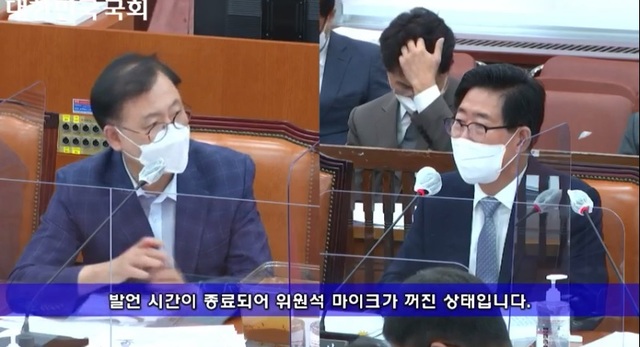 ▲ 국회 행정안전위원회가 12일 국회에서 충남도에 대한 국정감사에서 이명수 의원(국민의힘)이 양승조 지사에게 질문을 하고 있다. 두 사람은 내년 6월에 치러지는 충남도지사 선거에서 경쟁이 예상된다.ⓒ국회방송 캡처