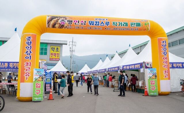 ▲ ‘2021 증평인삼 워킹스루 직거래 특별판매전’ 입구.ⓒ증평군