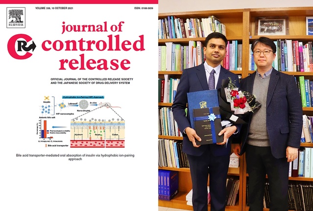 ▲ 계명대 제약학과 이상길 교수 연구팀이 단백직 약물인 인슐린 경구전달용 나노약물전달시스템에서 성과를 내 논문이 국제학술지에 실렸다(좌측 바샬산토시, 우측 이상길 교수).ⓒ계명대