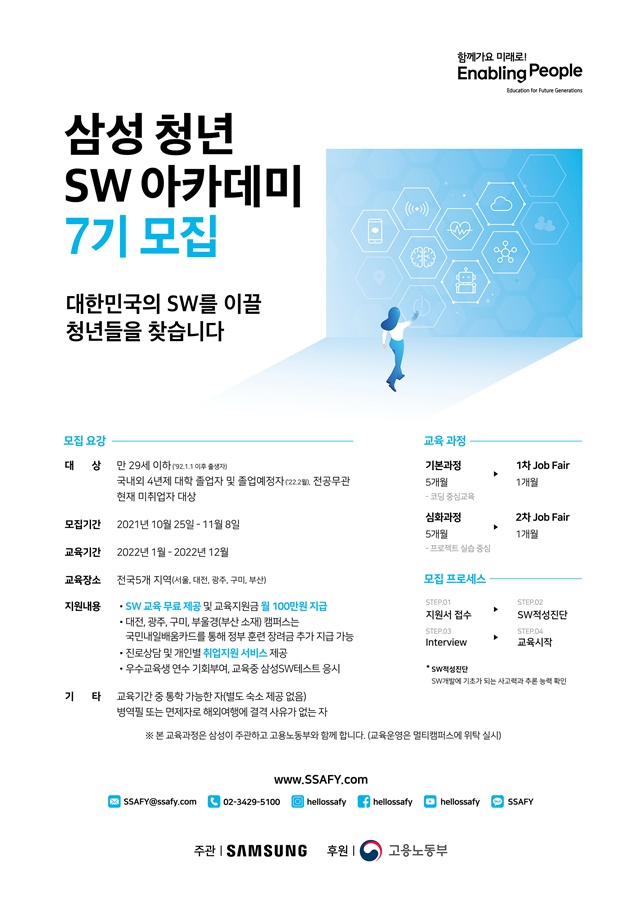 ▲ 10월 25일부터 11월 8일까지 실시하는 SSAFY 7기 모집공고 포스터. ⓒ삼성전자