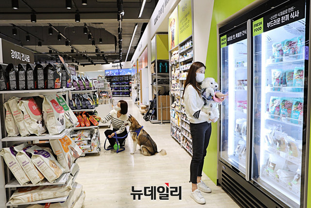 ▲ 19일 서울 롯데마트 은평점 콜리올리 매장에서 고객들이 반려견과 함께 매장을 이용하고 있다. ⓒ롯데쇼핑