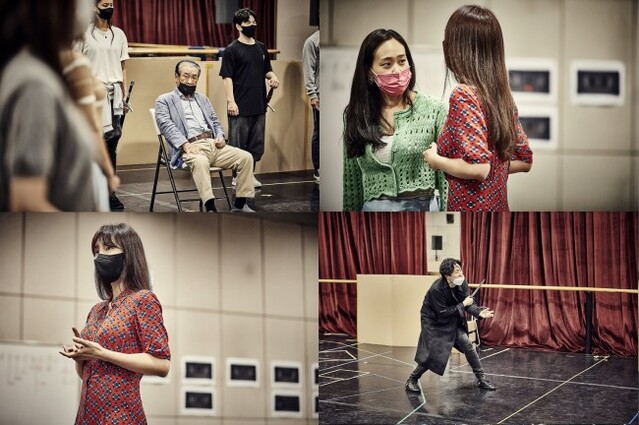 ▲ 연극 '리어왕' 연습 현장(왼쪽부터 시계방향으로 이순재·서송희·박재민·지주연).ⓒ파크컴퍼니
