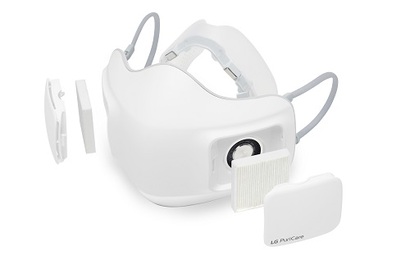 ▲ 일회용 마스크와 달리 충전이 가능한 퓨리케어 전자식 마스크. ⓒLG전자 제공