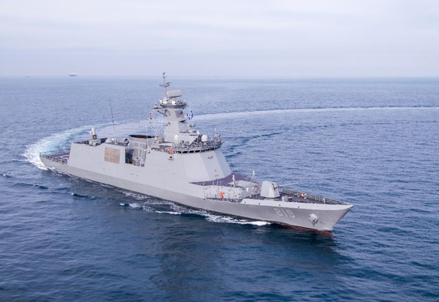 ▲ 신형 호위함 가운데 2번째로 진수한 경남함. 새 천안함도 같은 모습이다. ⓒ해군 제공.