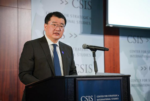 ▲ 美워싱턴 D.C.에서 15일(현지시간) 열린 한국전략포럼에서 최종건 외교부 제1차관이 기조연설을 하고 있다. ⓒ연합뉴스. 무단전재 및 재배포 금지.