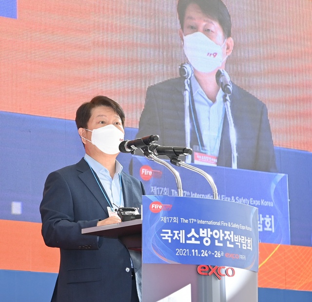 ▲ 권영진 대구시장은 축사에서“소방안전박람회를 통해 안전문화가 정착되고 소방산업 성장에 도움이 되기를 기대한다”고 밝혔다.ⓒ대구시