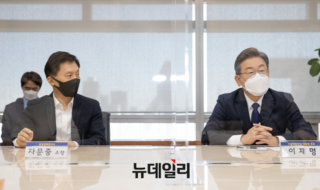 3일 이재명 더불어민주당 대선 후보가 서울 서초구 삼성경제연구소(SERI)를 방문해 발언하고 있다. ⓒ뉴데일리(사진=이재명 캠프)