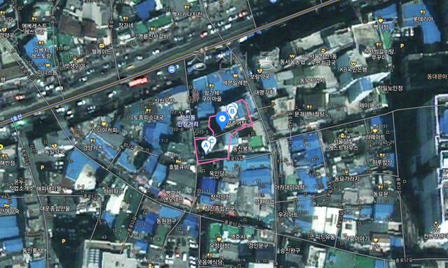 ▲ 김영종 전 구청장과 부인 등이 지분 79%를 소유한 '중원종합건축사사무소'이 지난 2016년 법원 경매로 60억원에 낙찰받은 4층 건물의 위치. ⓒ다음 지도.