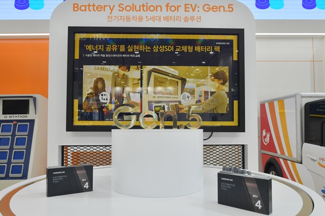 ▲ '인터배터리 2021' 부스에 전시된 삼성SDI의 Gen5 배터리. ⓒ삼성SDI